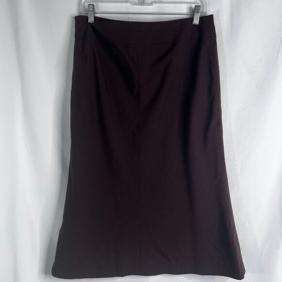 Anne Klein Brown Midi Flared Career Office Wear Skirt 96% Wool Size 8 - Picture 2 of 7